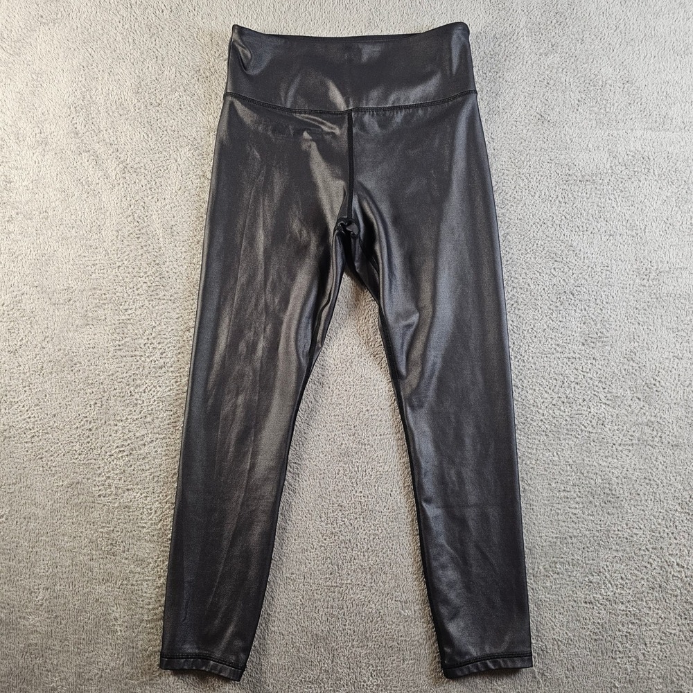 Zyia Active Black Metallic High Rise Leggings Size 8-10 Shiny Liquid Athleisure